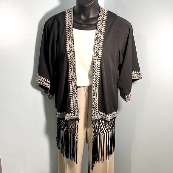 Chloe Oliver Embroidered Fringed Kimono - Picture 1 of 13
